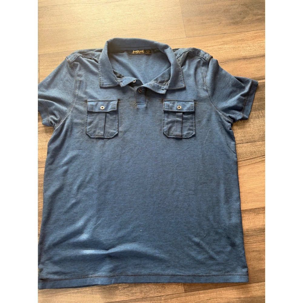 Helix Mens Blue Marl Short Sleeve Polo Shirt XXL Utility Dual Pocket‎ Epaulettes